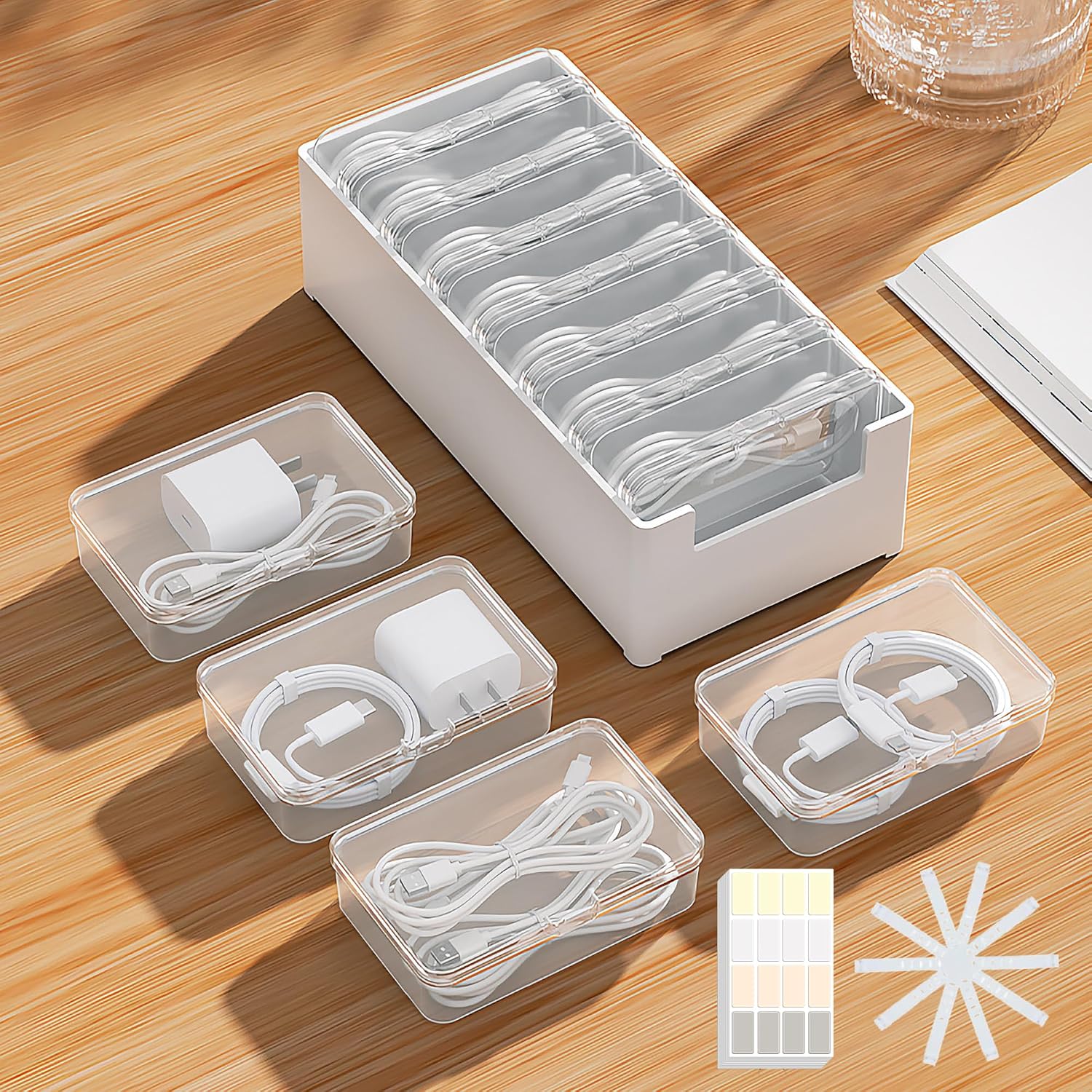 Cable Organizer Travel - 7-Case Cable Storage Box with Straps