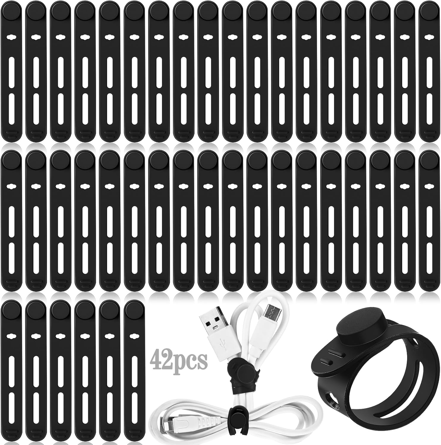 Cable Organizer Travel - 42 Pcs Silicone Cable Ties Reusable