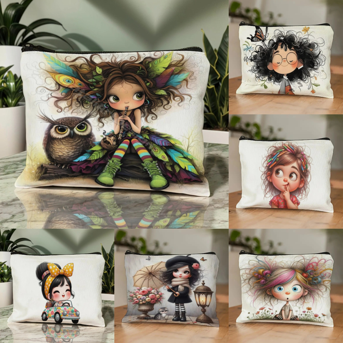 Travel Accessories Organizer - Cartoon Girl Makeup Bag Zippered Toiletry