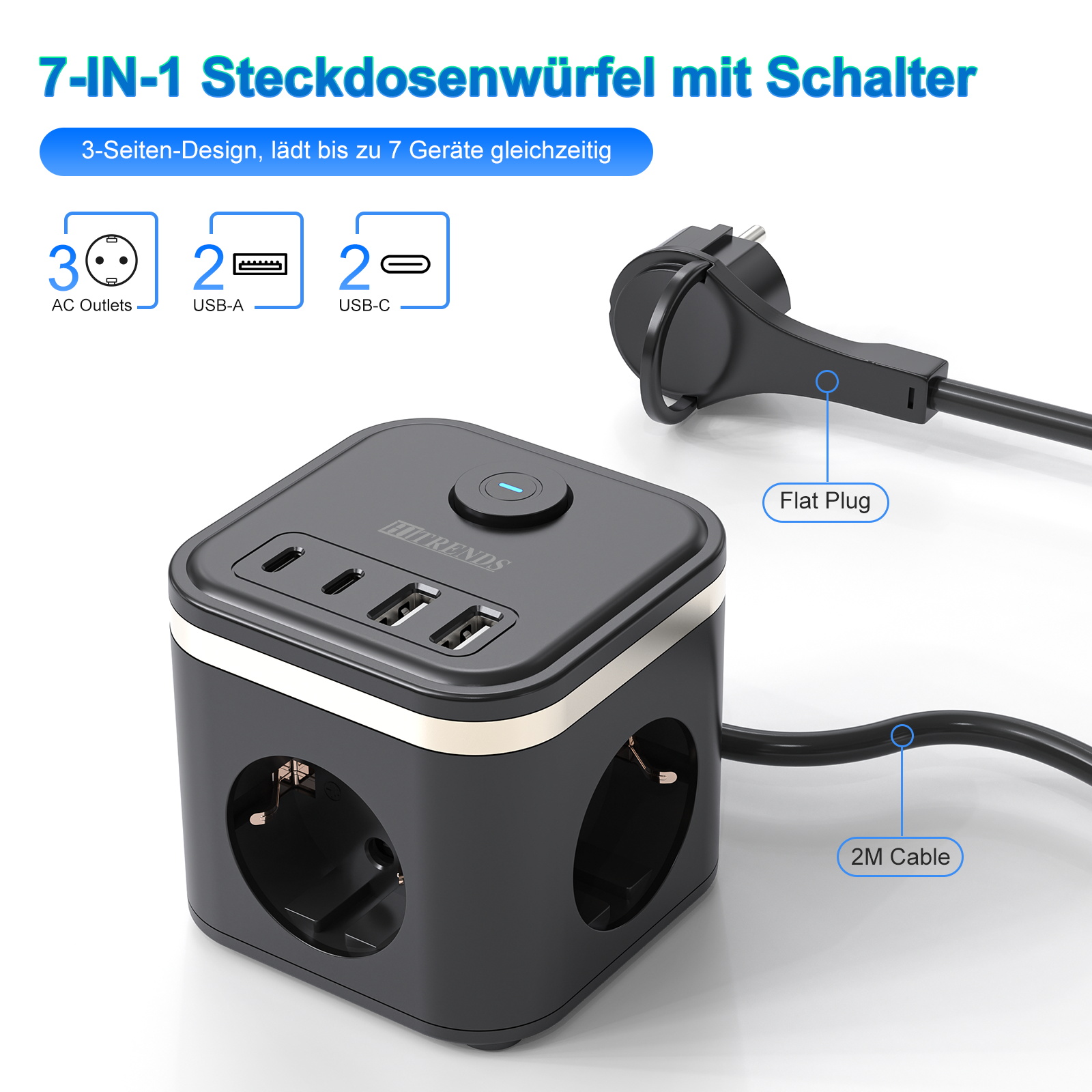Cable Lock Combination - 3680W EU Flat Plug Power Strip