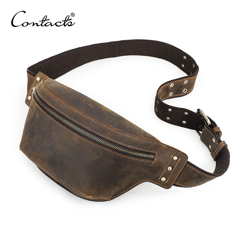 Travel Accessories Men - CONTACT'S Genuine Leather Waist Bags Crazy