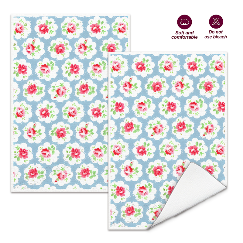 Travel Accessories Best - 2Pcs, Blue Background with Pink Flowers