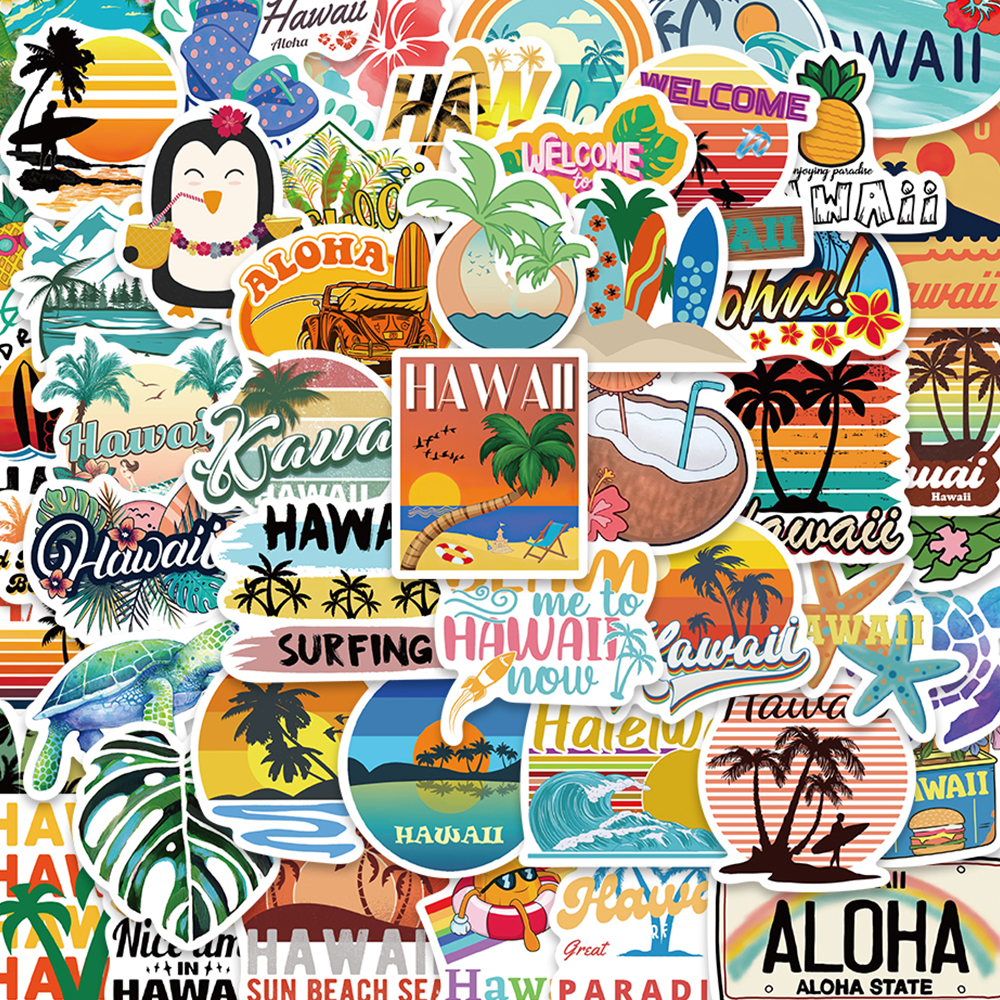 Sticker Luggage Decorative - 50pcs Hawaii Scenery Sticker Cartoon Fashion