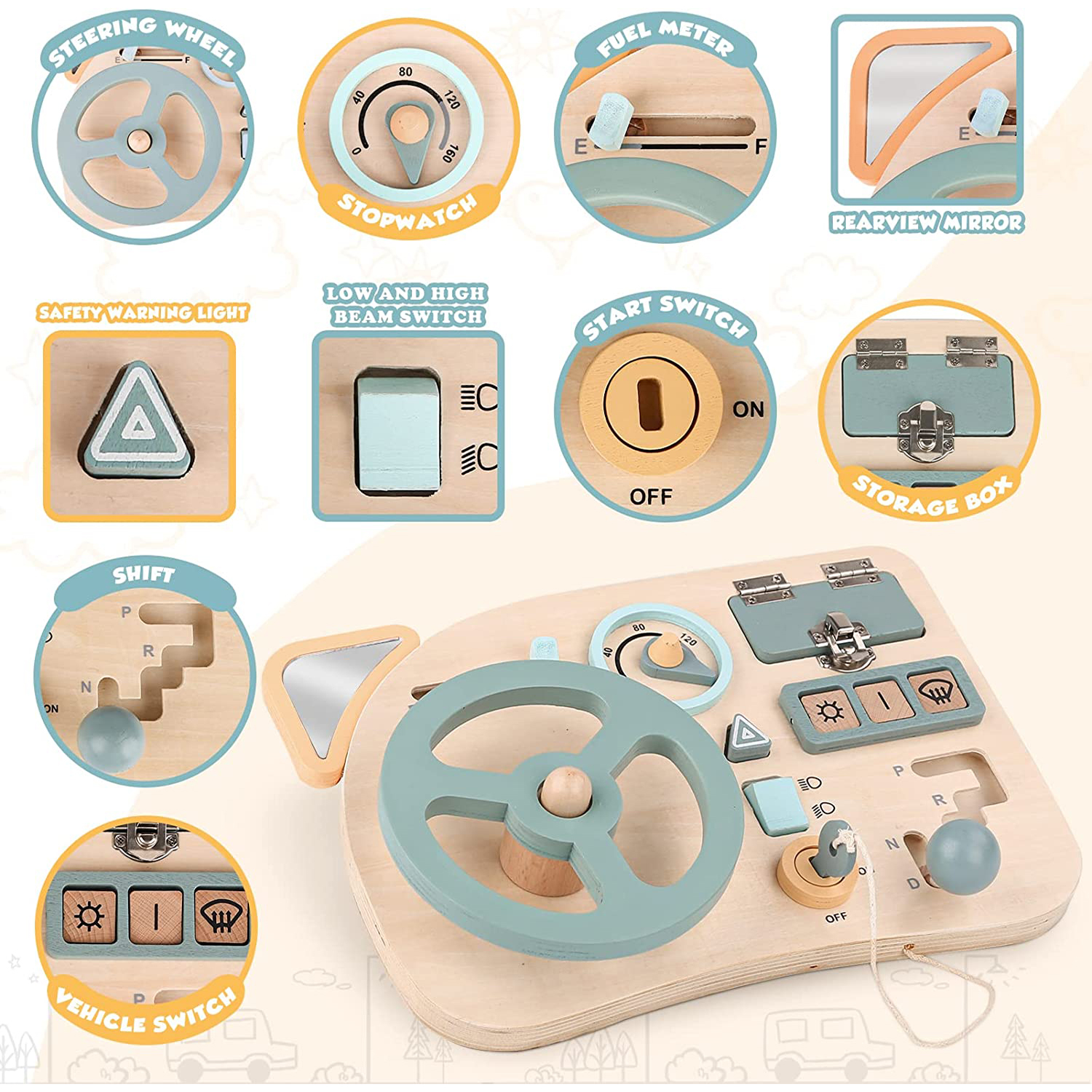 Travel Accessories Toddler - Montessori Toy Steering Wheel Wooden Busy