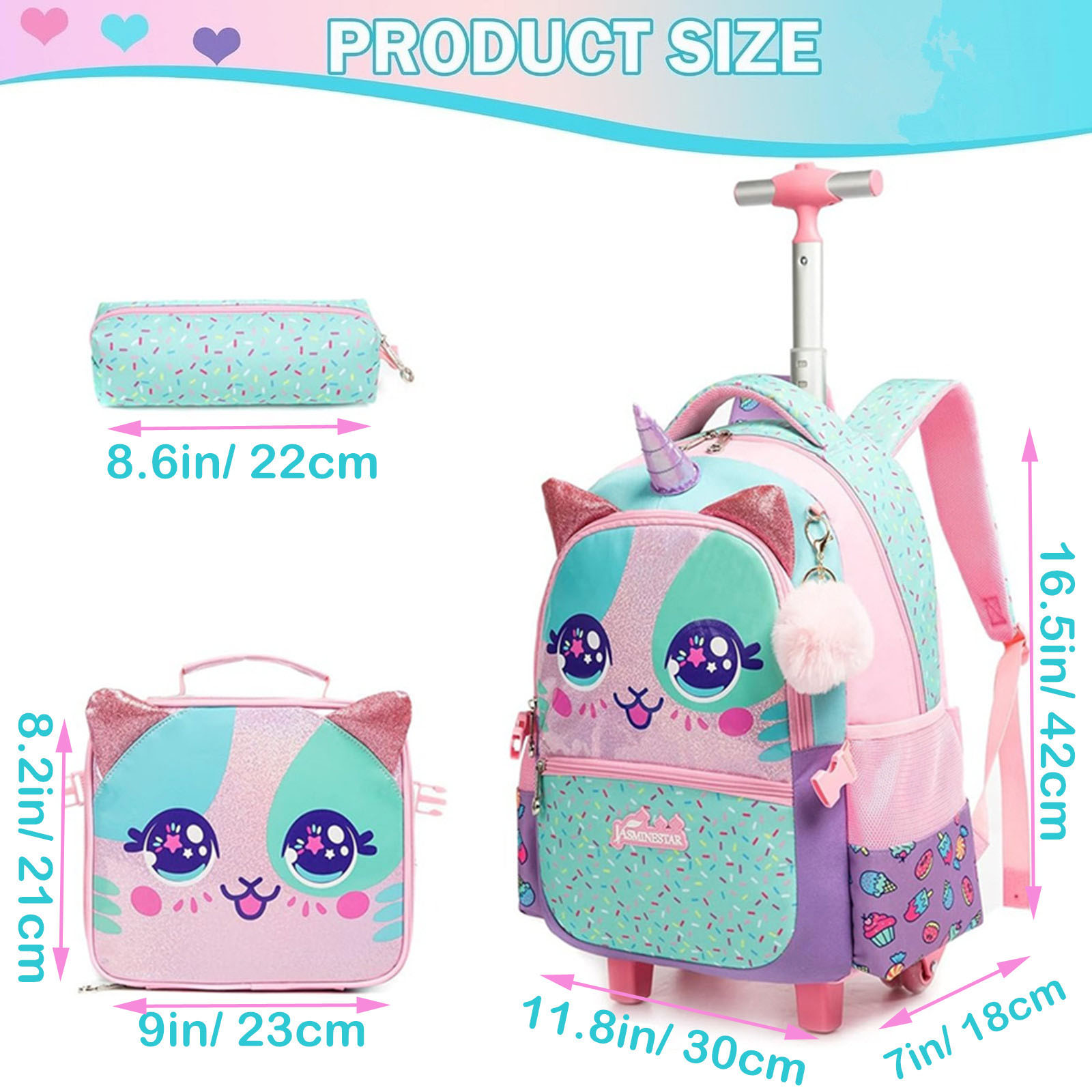 3PCS Cute Rolling Backpack for - Travel Accessories Toddler incelemesi ve fiyatı