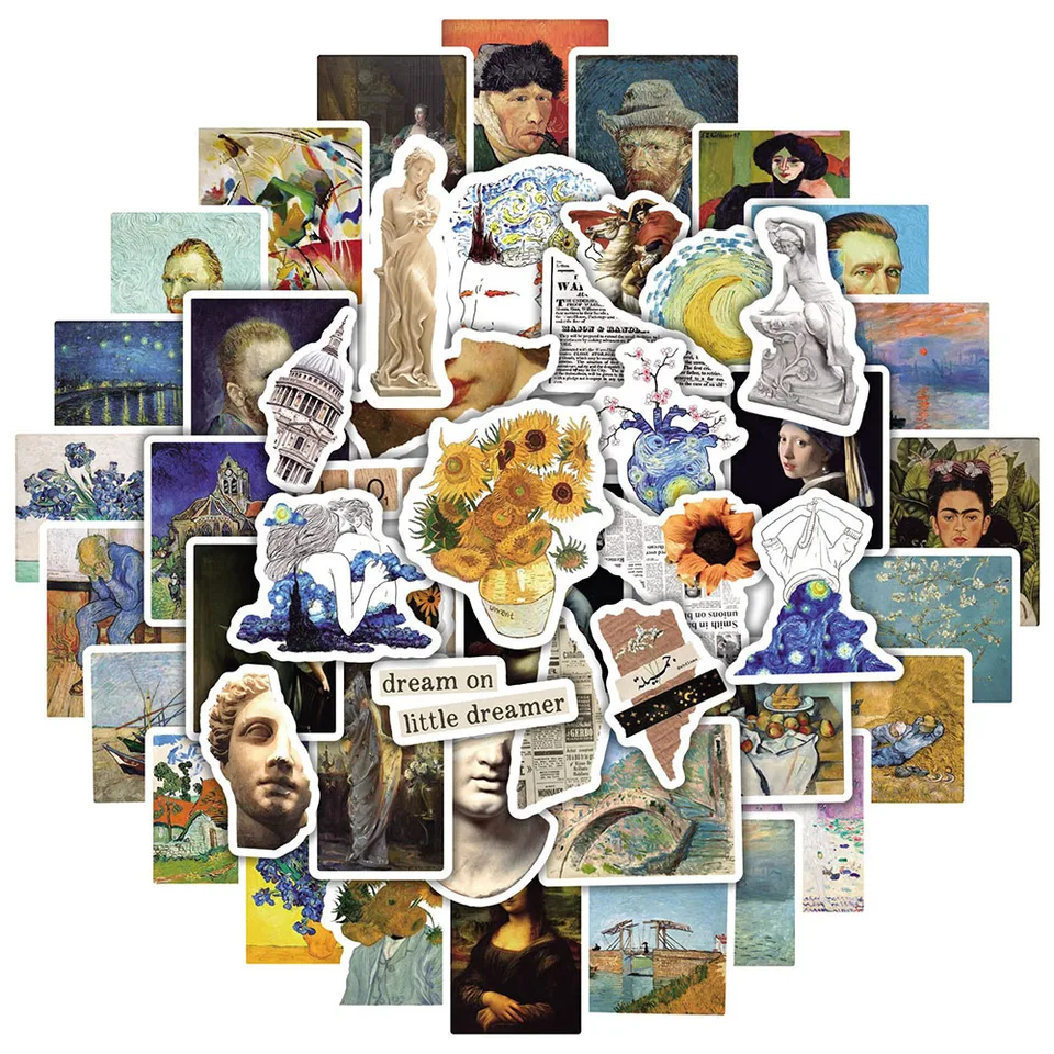 10/30/50pcs Vintage Oil Painti - Sticker Luggage Decorative incelemesi ve fiyatı