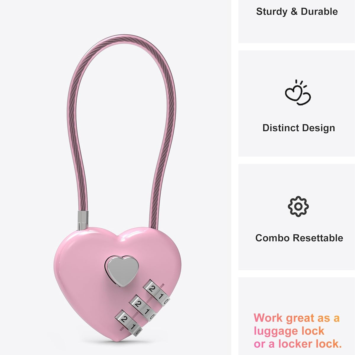 Pink Heart-Shaped 3-Digit Comb - Cable Lock Combination incelemesi ve fiyatı
