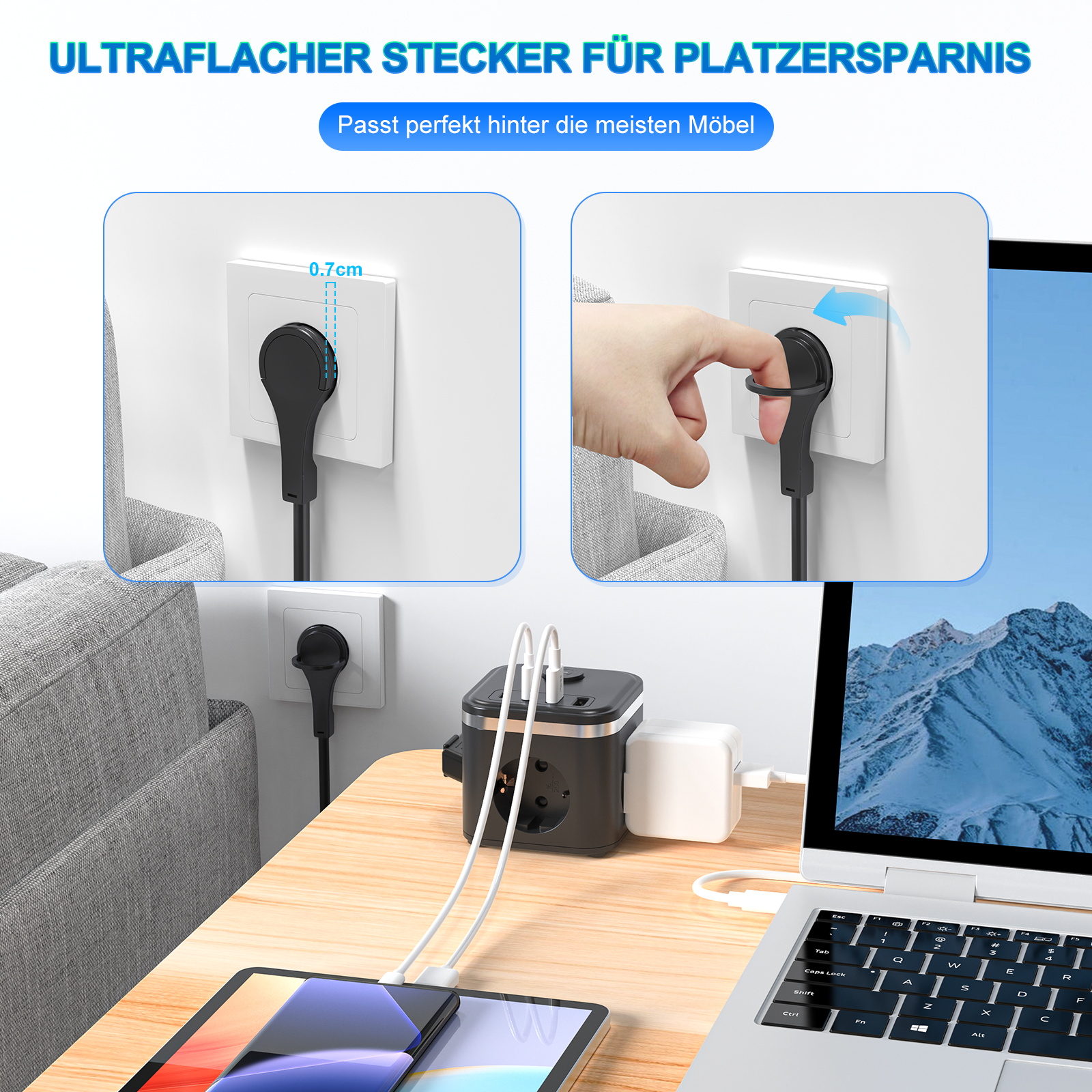 3680W EU Flat Plug Power Strip - Cable Lock Combination incelemesi ve fiyatı