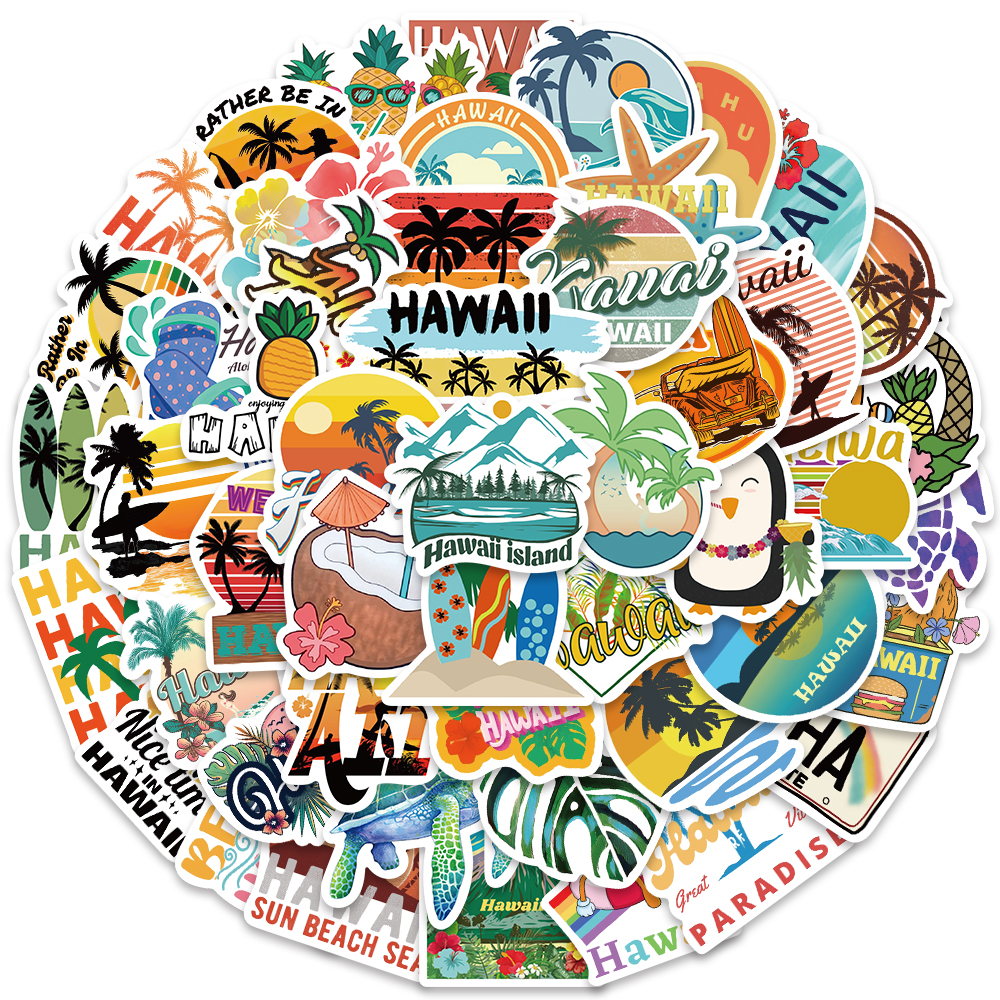 50pcs Hawaii Scenery Sticker C - Sticker Luggage Decorative incelemesi ve fiyatı